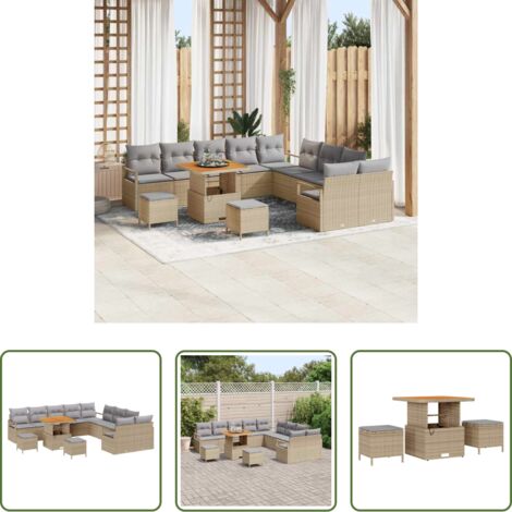 vidaXL Cuscino da esterno -  Set Divano da Giardino con cuscino 13 pcs Beige polyrattan