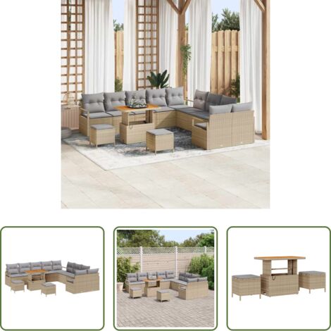 vidaXL Cuscino da esterno -  Set Divano da Giardino con cuscino 13 pcs Beige polyrattan