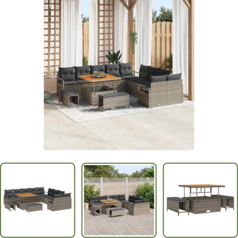 vidaXL Cuscino da esterno -  Set Divano da Giardino con cuscino 13 pcs Grigio polyrattan