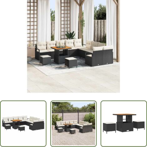 vidaXL Cuscino da esterno -  Set Divano da Giardino con cuscino 13 pcs Nero polyrattan