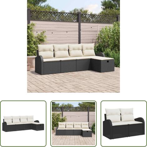 vidaXL Cuscino da esterno -  Set Divano da Giardino con cuscino 5 pcs Nero Poly Rattan