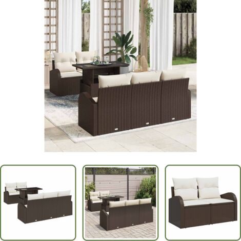 vidaXL Cuscino da esterno -  Set Divano da Giardino con cuscino 6 pcs Marrone polyrattan