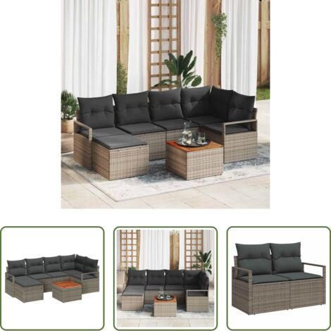 vidaXL Cuscino da esterno -  Set Divano da Giardino con cuscino 7 pcs Grigio polyrattan