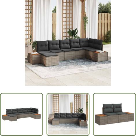 vidaXL Cuscino da esterno -  Set Divano da Giardino con cuscino 7 pcs Grigio polyrattan
