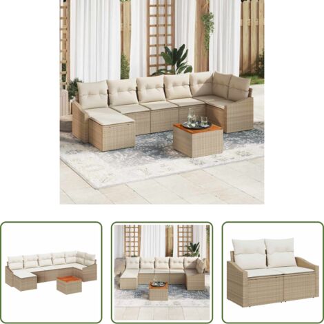 vidaXL Cuscino da esterno -  Set Divano da Giardino con cuscino 8 pcs Beige polyrattan
