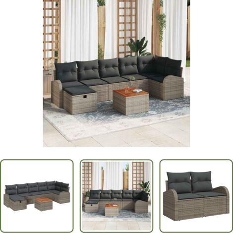 vidaXL Cuscino da esterno -  Set Divano da Giardino con cuscino 8 pcs Grigio polyrattan