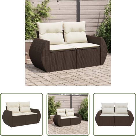 vidaXL Cuscino da giardino -  Divano da Giardino a 2 Posti con Cuscini in Polyrattan Marrone