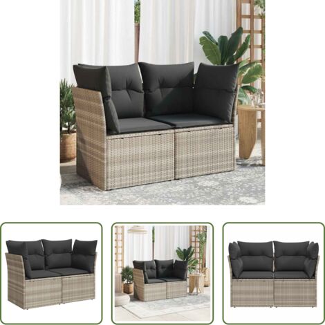 vidaXL Cuscino da giardino -  Divano da Giardino con Cuscini 2 Posti Grigio Chiaro Polyrattan