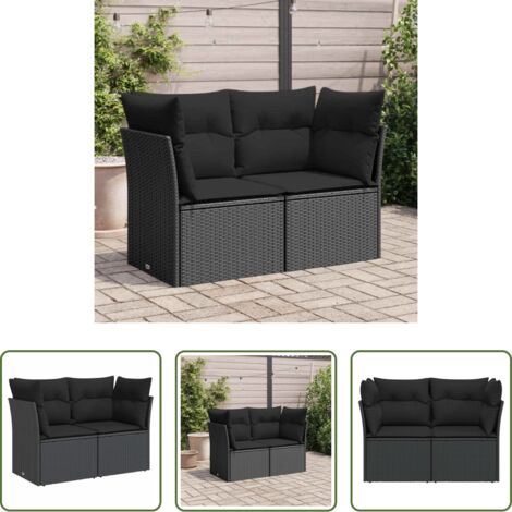 vidaXL Cuscino da giardino -  Divano da giardino con cuscini 2 posti nero in polyrattan