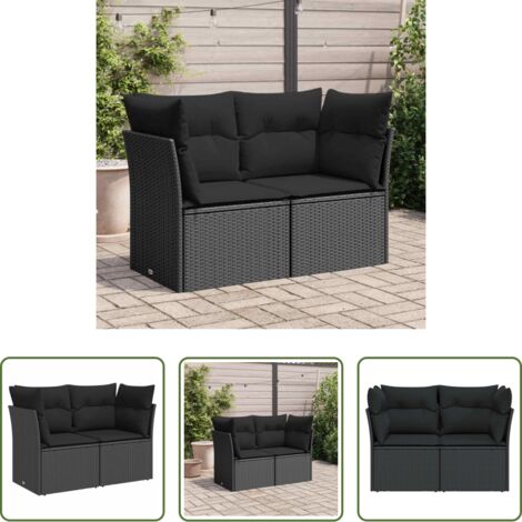 vidaXL Cuscino da giardino -  Divano da giardino con cuscini 2 posti nero in polyrattan