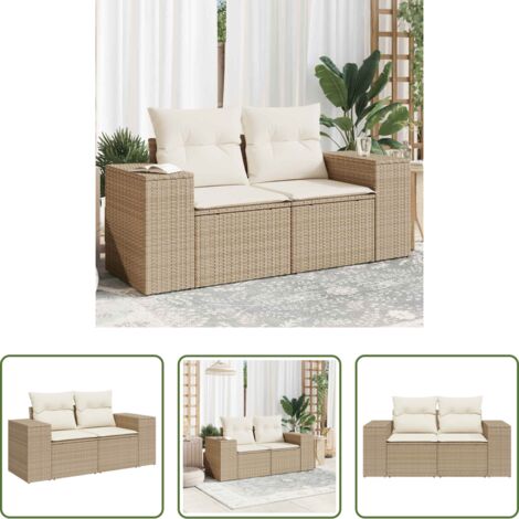 vidaXL Cuscino da giardino -  Divano da Giardino con Cuscini a 2 Posti Beige in Polyrattan