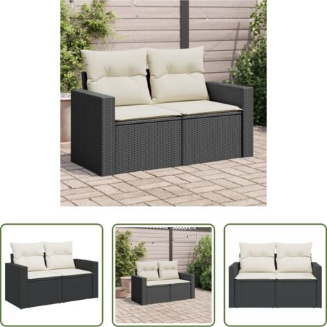 vidaXL Cuscino da giardino -  Divano da Giardino con Cuscini a 2 Posti Nero in Polyrattan