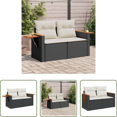 vidaXL Cuscino da giardino -  Divano da Giardino con Cuscini a 2 Posti Nero in Polyrattan