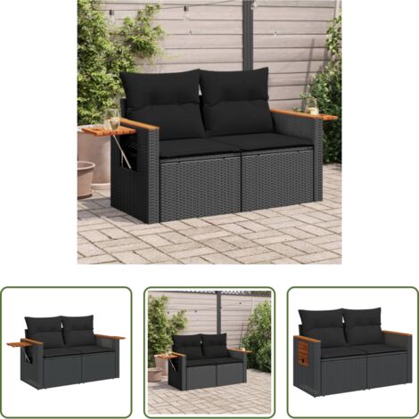 vidaXL Cuscino da giardino -  Divano da Giardino con Cuscini a 2 Posti Nero in Polyrattan