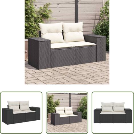 vidaXL Cuscino da giardino -  Divano da Giardino con Cuscini a 2 Posti Nero in Polyrattan