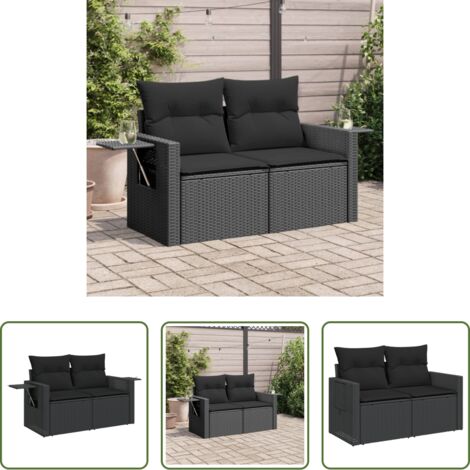 vidaXL Cuscino da giardino -  Divano da Giardino con Cuscini a 2 Posti Nero in Polyrattan