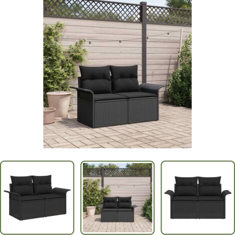 vidaXL Cuscino da giardino -  Divano da giardino con cuscino Nero 141 x 62 x 69cm polyrattan