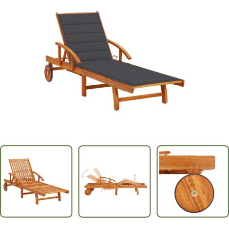 vidaXL Cuscino da giardino -  Lettino Prendisole da Giardino con Cuscino Massello di Acacia