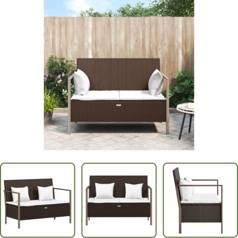 vidaXL Cuscino da giardino - Panca da Giardino a 2 Posti con Cuscini in Polyrattan Marrone