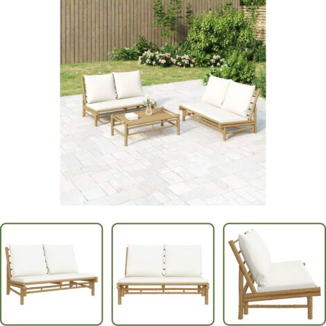 vidaXL Cuscino da giardino -  Panca da Giardino con Cuscini Bianco Crema in Bambù