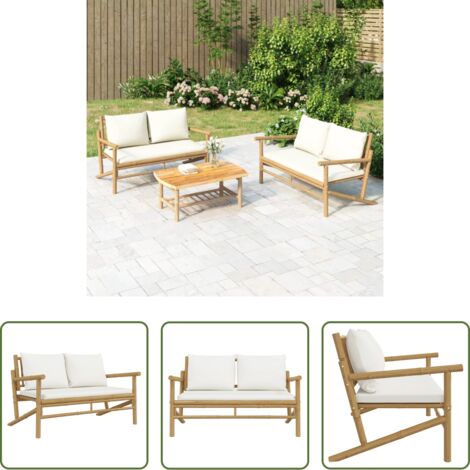 vidaXL Cuscino da giardino -  Panca da Giardino con Cuscini Bianco Crema in Bambù