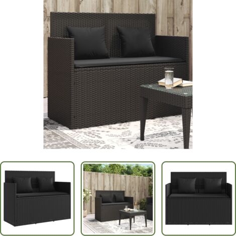 vidaXL Cuscino da giardino -  Panca da Giardino con Cuscini Nera in Polyrattan