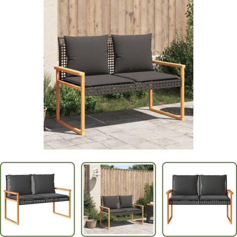 vidaXL Cuscino da giardino -  Panca da Giardino con Cuscino Nera in Polyrattan e Legno Acacia