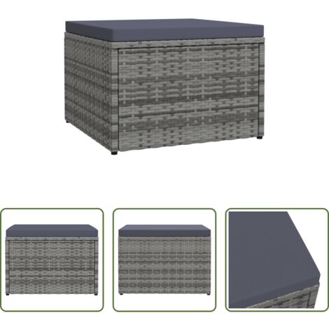 vidaXL Cuscino da giardino -  Poggiapiedi da Giardino con Cuscini Grigio in Polyrattan