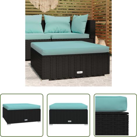 vidaXL Cuscino da giardino -  Poggiapiedi da Giardino con Cuscino Nero 70x70x30 cm Polyrattan