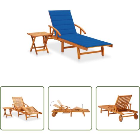 vidaXL Cuscino da giardino -  Sdraio da Giardino con Tavolino e Cuscino in Massello di Acacia