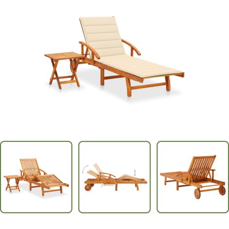 vidaXL Cuscino da giardino -  Sdraio da Giardino con Tavolino e Cuscino in Massello di Acacia