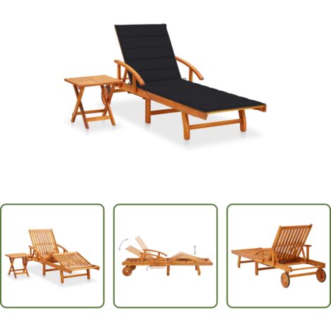 vidaXL Cuscino da giardino -  Sdraio da Giardino con Tavolino e Cuscino in Massello di Acacia