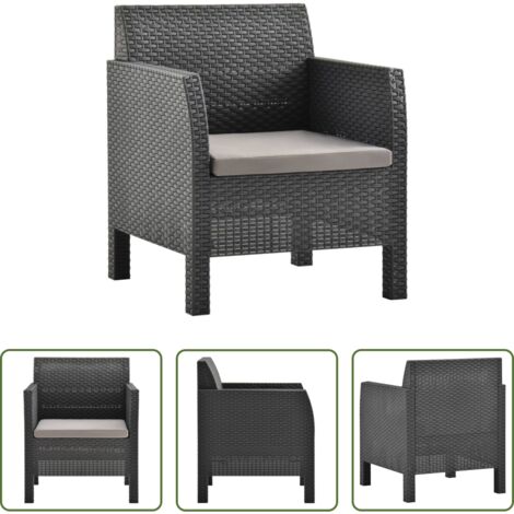 vidaXL Cuscino da giardino -  Sedia da giardino con cuscino antracite 63x65x76 cm PP Rattan