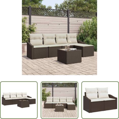 vidaXL Cuscino da giardino -  Set di divani con cuscino 6 pcs Marrone polyrattan