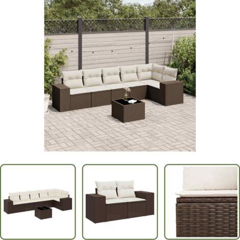 vidaXL Cuscino da giardino -  Set Divani da Giardino 7 pz con Cuscini Marrone in Polyrattan