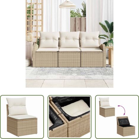 vidaXL Cuscino da giardino -  Set Divano da Giardino 3 pcs Beige e bianco Poly Rattan