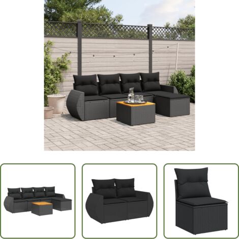 vidaXL Cuscino da giardino -  Set Divano da Giardino 6 pz con Cuscini Nero in Polyrattan