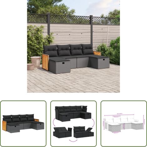 vidaXL Cuscino da giardino -  Set Divano da Giardino 6 pz con Cuscini Nero in Polyrattan