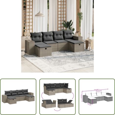 vidaXL Cuscino da giardino -  Set Divano da Giardino 6pz con Cuscini Grigio Chiaro Polyrattan