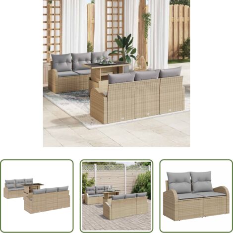 vidaXL Cuscino da giardino -  Set Divano da Giardino 7 pcs Beige Rattan in Polipropilene