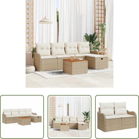 vidaXL Cuscino da giardino -  Set Divano da Giardino con cuscino 6 pcs Beige Poly Rattan