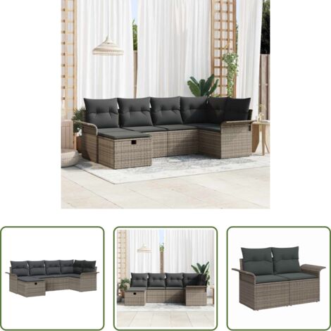vidaXL Cuscino da giardino -  Set Divano da Giardino con cuscino 6 pcs Grigio polyrattan