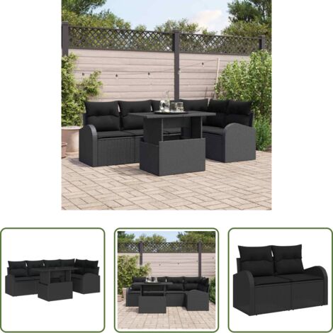 vidaXL Cuscino da giardino -  Set Divano da Giardino con cuscino 6 pcs Nero Poly Rattan