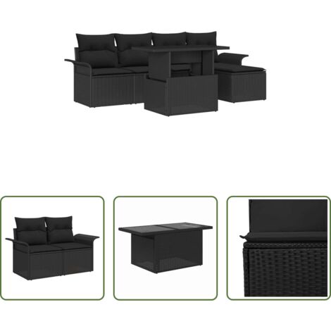 vidaXL Cuscino da giardino -  Set Divano da Giardino con cuscino 6 pcs Nero Poly Rattan