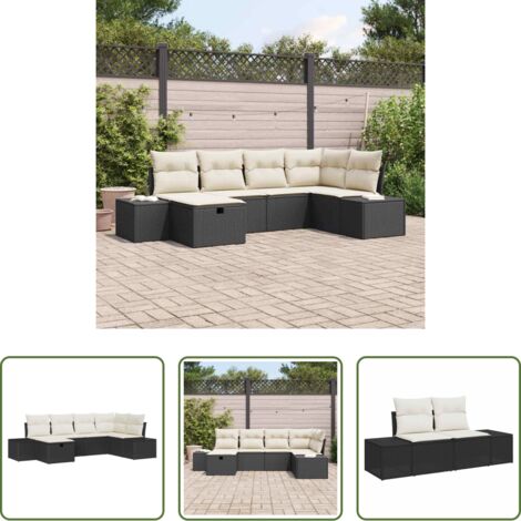 vidaXL Cuscino da giardino -  Set Divano da Giardino con cuscino 6 pcs Nero polyrattan