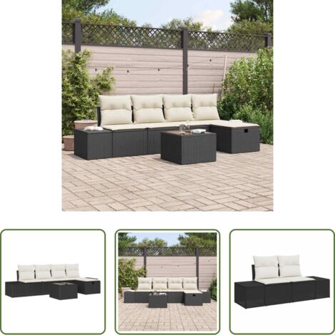vidaXL Cuscino da giardino -  Set Divano da Giardino con cuscino 6 pcs Nero polyrattan