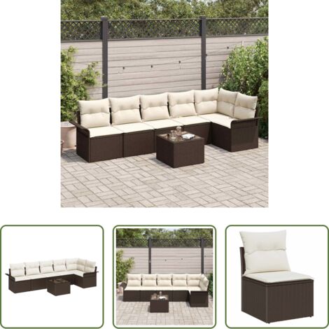 vidaXL Cuscino da giardino -  Set Divano da Giardino con cuscino 7 pcs Marrone Poly Rattan