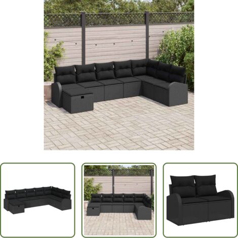 vidaXL Cuscino da giardino -  Set Divano da Giardino con cuscino 8 pcs Nero Poly Rattan