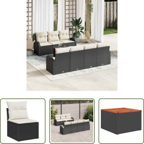 vidaXL Cuscino da giardino -  Set Divano da Giardino con cuscino 8 pcs Nero polyrattan
