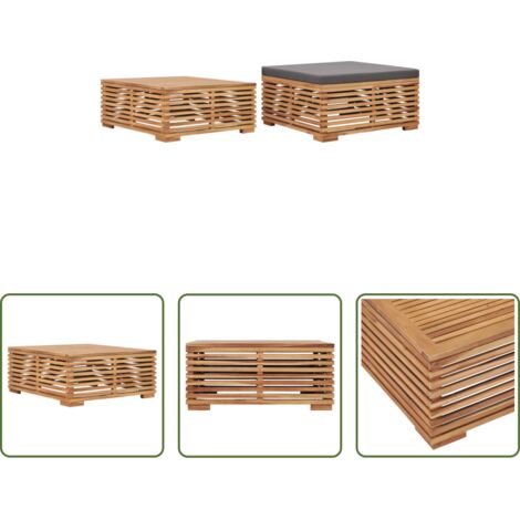 vidaXL Cuscino da giardino -  Set Tavolino Poggiapiedi Giardino Cuscino Grigio Scuro in Teak